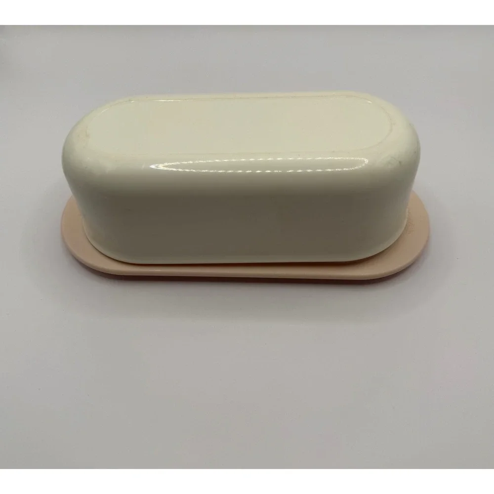 Vintage Tupperware Butter‎ Dish Cream Peach Reversible Tray 2320A-1 Lid